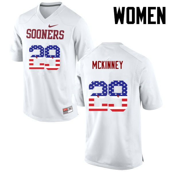 Women Oklahoma Sooners #29 Prentice McKinney College Football USA Flag Fashion Jerseys-White